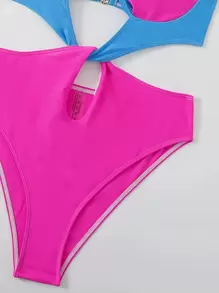 Swim Vcay Bañador una pieza de color combinado con abertura con cordón trasero con aro - Multicolor - Ver 6