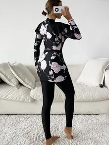 3入組隨機花朵印花抽繩拉鍊荷葉邊布基尼泳裝 - 彩色 - 查看 2