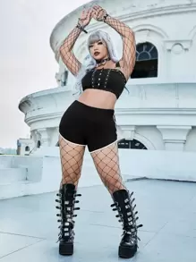 ROMWE PUNK Quần Short kích thước lớn Tương phản ràng buộc Lễ Các Thánh Thể thao - màu đen - Xem 3