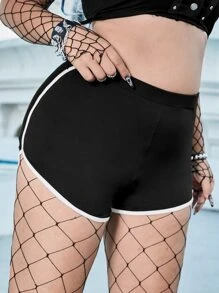 ROMWE PUNK Quần Short kích thước lớn Tương phản ràng buộc Lễ Các Thánh Thể thao - màu đen - Xem 4