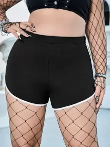 ROMWE PUNK Quần Short kích thước lớn Tương phản ràng buộc Lễ Các Thánh Thể thao - màu đen - Xem 5