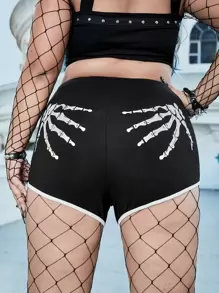 ROMWE PUNK Quần Short kích thước lớn Tương phản ràng buộc Lễ Các Thánh Thể thao - màu đen - Xem 6