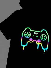 SHEIN Boys Reflective Graphic Print Hooded Tee & Track Shorts - Black - View 3