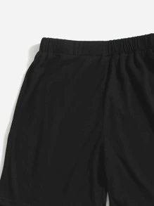 SHEIN Boys Reflective Graphic Print Hooded Tee & Track Shorts - Black - View 5