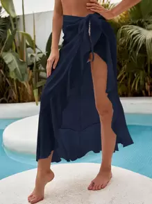 Summer Beach Knot Cover Up Skirt - Navy Blue - View 3