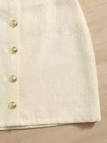 SHEIN 青少年女孩前紐扣吊帶上衣和半身裙 - 米色 - 查看 3