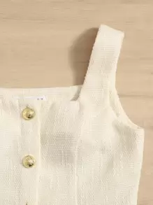 SHEIN 青少年女孩前紐扣吊帶上衣和半身裙 - 米色 - 查看 4