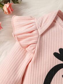 Đứa bé gái Đồ họa Trái tim & Chữ cái Viền Ruffle Áo liền quần chặt - Hồng - Xem 3