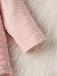 Đứa bé gái Đồ họa Trái tim & Chữ cái Viền Ruffle Áo liền quần chặt - Hồng - Xem 4