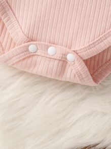 Đứa bé gái Đồ họa Trái tim & Chữ cái Viền Ruffle Áo liền quần chặt - Hồng - Xem 5