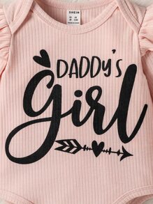Đứa bé gái Đồ họa Trái tim & Chữ cái Viền Ruffle Áo liền quần chặt - Hồng - Xem 6