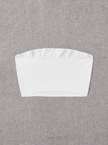 SHEIN PETITE Solid Crop Tube Summer Top - White - View 2