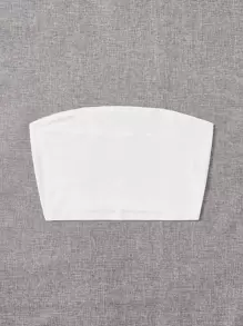 SHEIN PETITE Solid Crop Tube Summer Top - White - View 3
