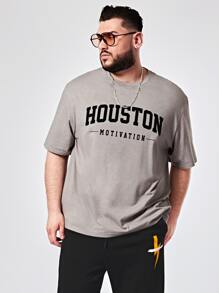 GENTILAND Men Plus Loose-Fit T-Shirt With Letter Print Graphic - Grey - View 1