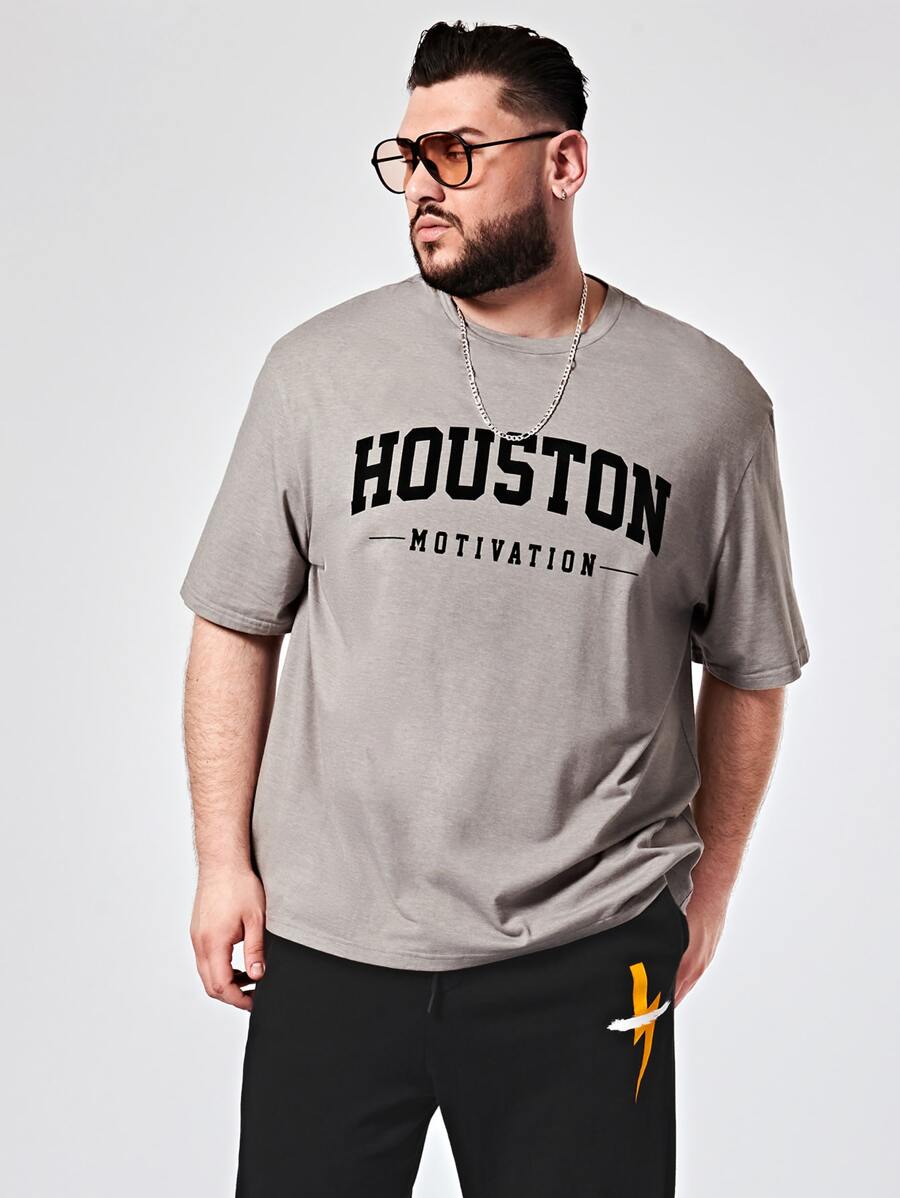 GENTILAND Men Plus Loose-Fit T-Shirt With Letter Print Graphic - Grey - View 1