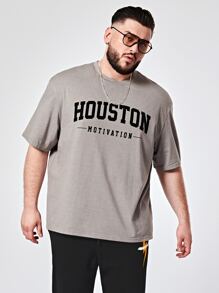 GENTILAND Men Plus Loose-Fit T-Shirt With Letter Print Graphic - Grey - View 4