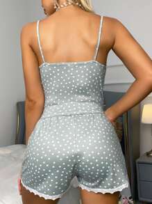 波卡圓點蕾絲邊睡衣套裝 - 薄荷綠 - 查看 2