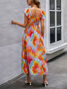 SHEIN Unity Vestido de tie dye de manga con volante - Multicolor - Ver 2