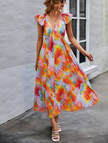 SHEIN Unity Vestido de tie dye de manga con volante - Multicolor - Ver 3