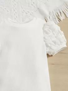 Baby Girl Textured Puff Sleeve Tee - White - View 4