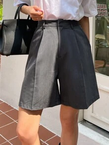 DAZY High Waist Slant Pocket Shorts Without Belt - Grey - View 3