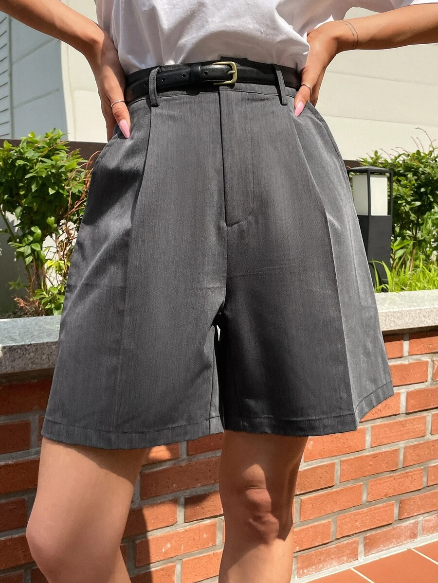 DAZY High Waist Slant Pocket Shorts Without Belt - Grey - View 1