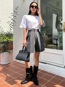 DAZY High Waist Slant Pocket Shorts Without Belt - Grey - View 4