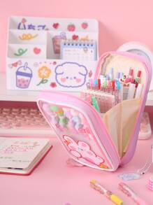 Letter & Cartoon Graphic Pencil Case - Multicolor - View 4