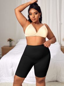 Plus Solid Simple Shapewear Shorts