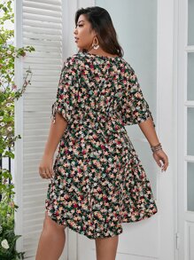 Breezaya Đầm Plus Size Thắt nút Chia Trọn gói Hoa Tất cả trên in Boho - Nhiều màu - Xem 2