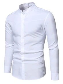 Manfinity Homme Men Mock Neck Button Up Shirt