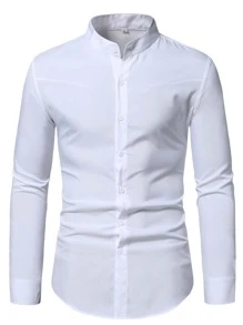 Manfinity Homme Men Mock Neck Button Up Shirt