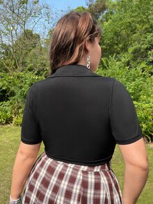 SHEIN Unity Camiseta corta tejido de canalé bajo pañuelo - Negro - Ver 2