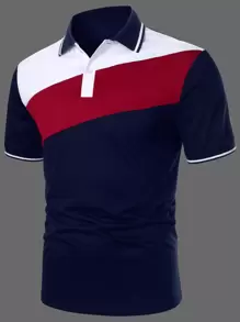 Manfinity Homme Hombres Camisa polo de color combinado ribete en contraste - Multicolor - Ver 1