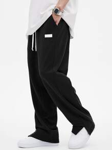 Chillumni Lỏng lẻo phù hợp Nam Vá lại Chi tiết Quần thể thao Với dây rút Eo - màu đen - Xem 3