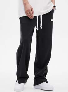 Chillumni Lỏng lẻo phù hợp Nam Vá lại Chi tiết Quần thể thao Với dây rút Eo - màu đen - Xem 4