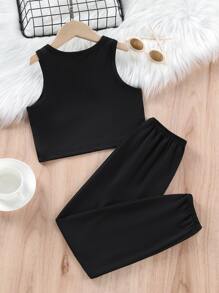 Girls Heart & Letter Graphic PJ Set - Black - View 2