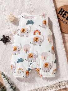 SHEIN Baby Boy Elephant & Cloud Print Tank Romper - Multicolor - View 2