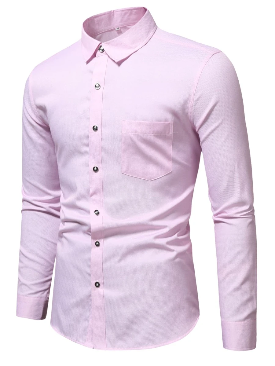 Manfinity Mode Hombres Camisa con parche con bolsillo con botón - Rosa Pálido - Ver 1