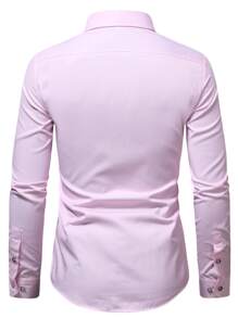 Manfinity Mode Hombres Camisa con parche con bolsillo con botón - Rosa Pálido - Ver 2