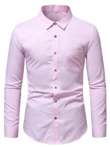 Manfinity Mode Hombres Camisa con parche con bolsillo con botón - Rosa Pálido - Ver 4