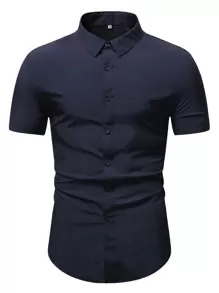 Manfinity Mode Men Solid Button Front Shirt - Navy Blue - View 3