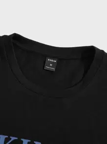 Manfinity VCAY Áo thun họa tiết chữ cho nam và quần cạp rút Trang phục mùa hè - Màu xanh bụi bặm - Xem 3