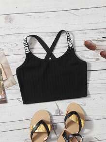SHEIN Toddler Girl Tank Tops & Camis Hội Chữ thập Ruy băng Lá thư Thể thao - màu đen - Xem 1