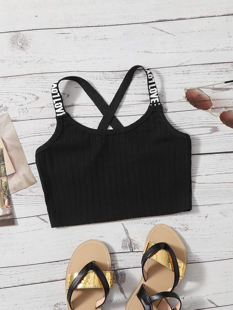 SHEIN Toddler Girl Tank Tops & Camis Hội Chữ thập Ruy băng Lá thư Thể thao - màu đen - Xem 1