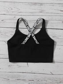 SHEIN Toddler Girl Tank Tops & Camis Hội Chữ thập Ruy băng Lá thư Thể thao - màu đen - Xem 2