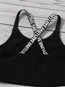 SHEIN Toddler Girl Tank Tops & Camis Hội Chữ thập Ruy băng Lá thư Thể thao - màu đen - Xem 3