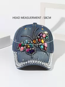Fashion Denim Baseball Cap With Butterfly Rhinestone Decor - View 4
