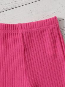 SHEIN 小女童褶邊前打結T恤和喇叭褲 - 玫紅色 - 查看 4