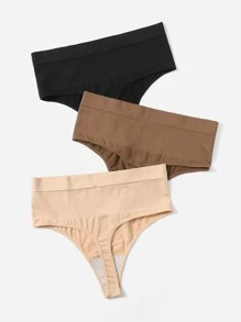 Plus Size High Waisted Plain Fabric Casual Comfy Medium Stretch Panties For Women